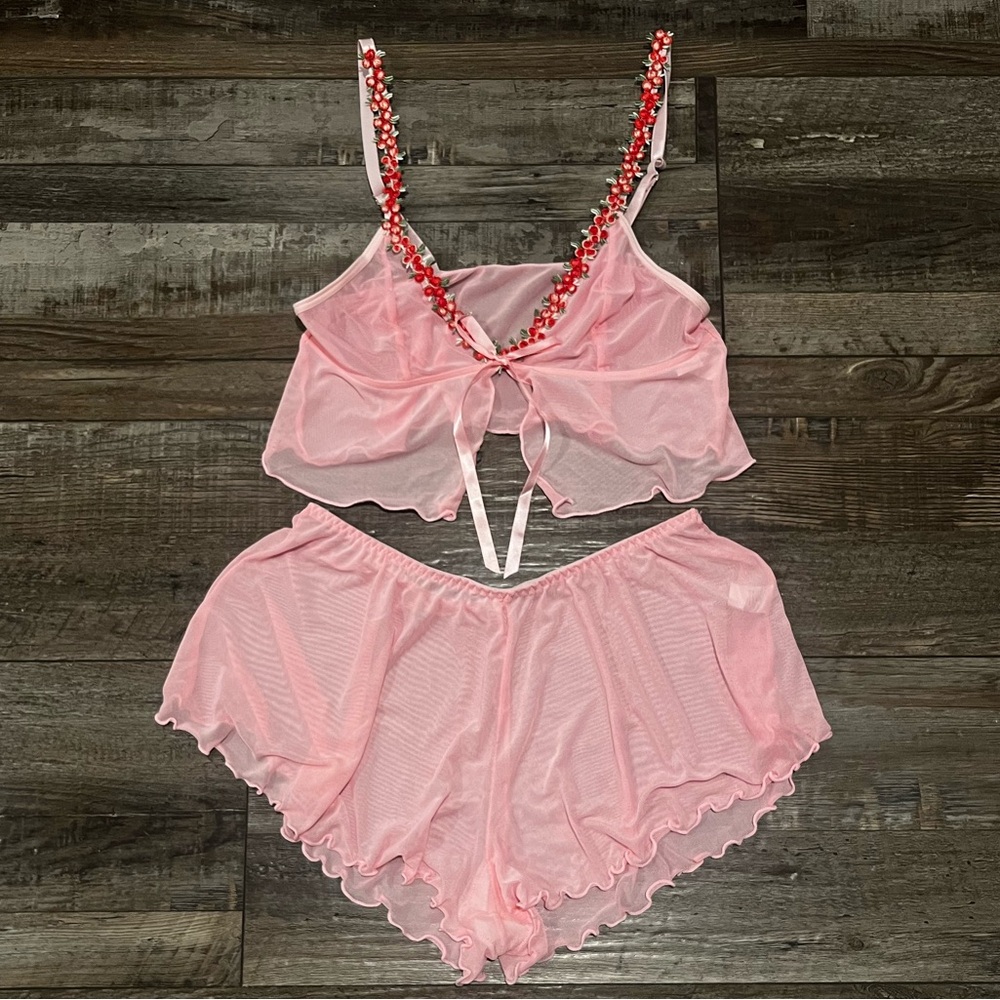 Pink Lace Trim Sleepwear Set